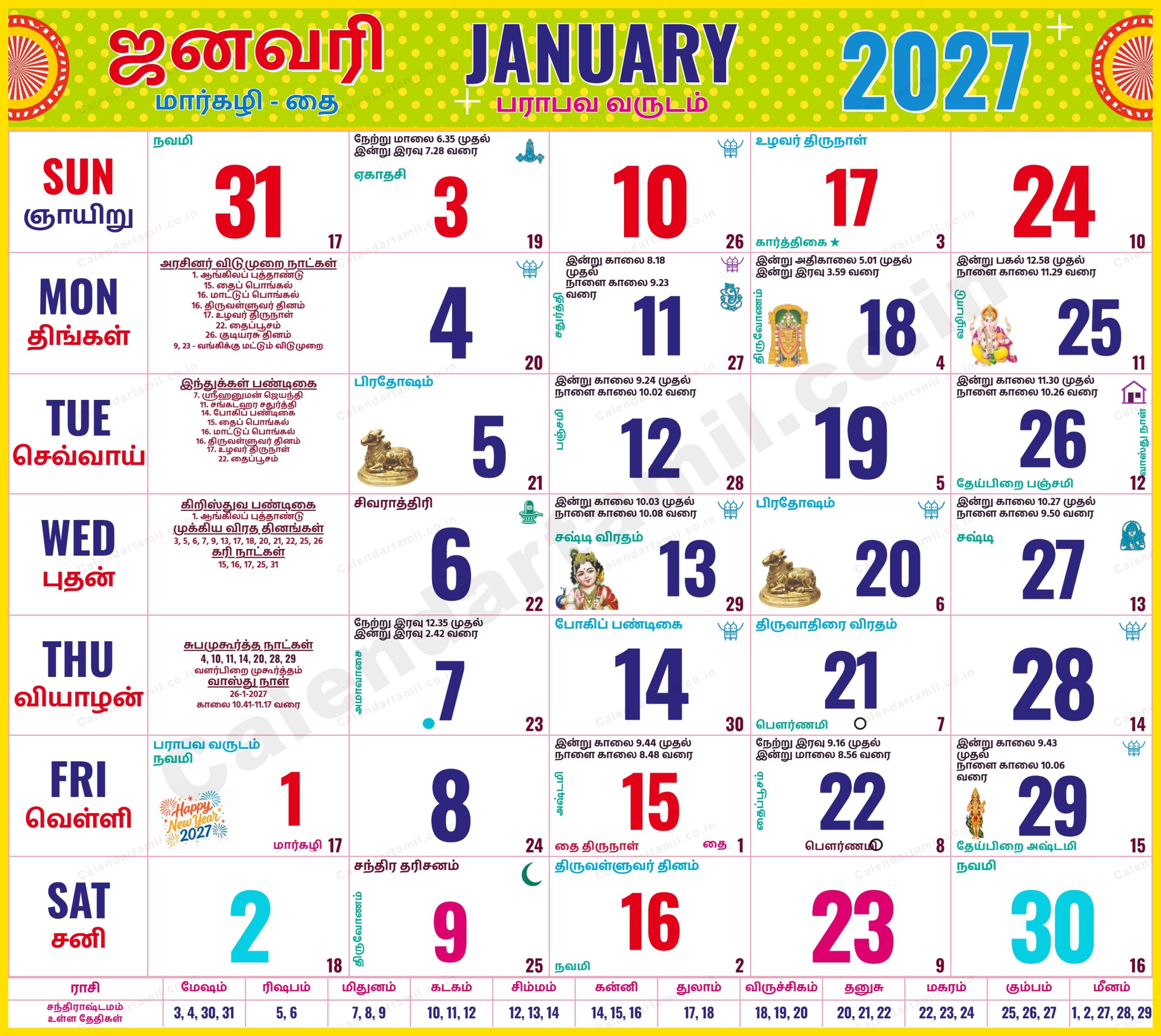 tamil calendar 2027 january Tamil Calendar 2026 January