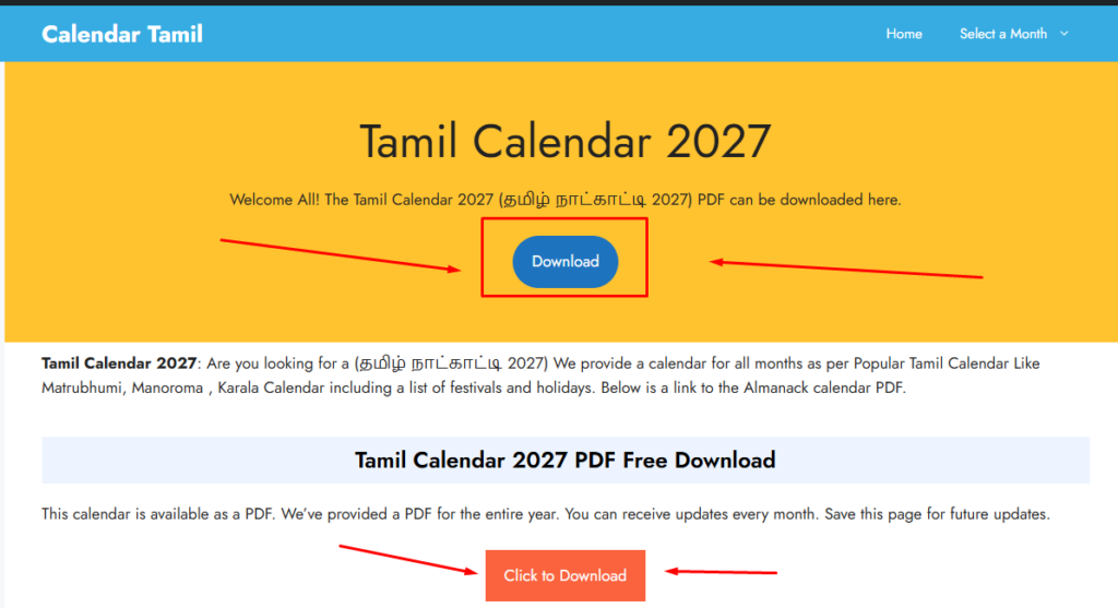 Tamil Calendar 2027 PDF Free Download